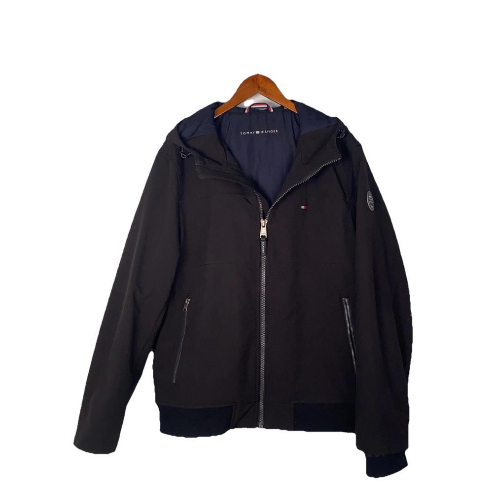 Vtg 90s Tommy Hilfiger Medium Reversible Puffer Jacket Coat Blue White Black Zip